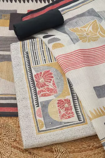 printed art silk unstitched dress material