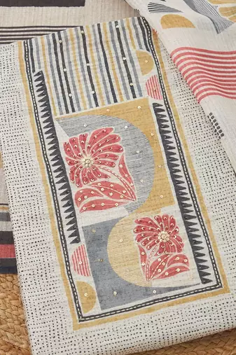 printed art silk unstitched dress material