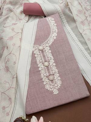 floral yoke design embroidered unstitched dress material 1