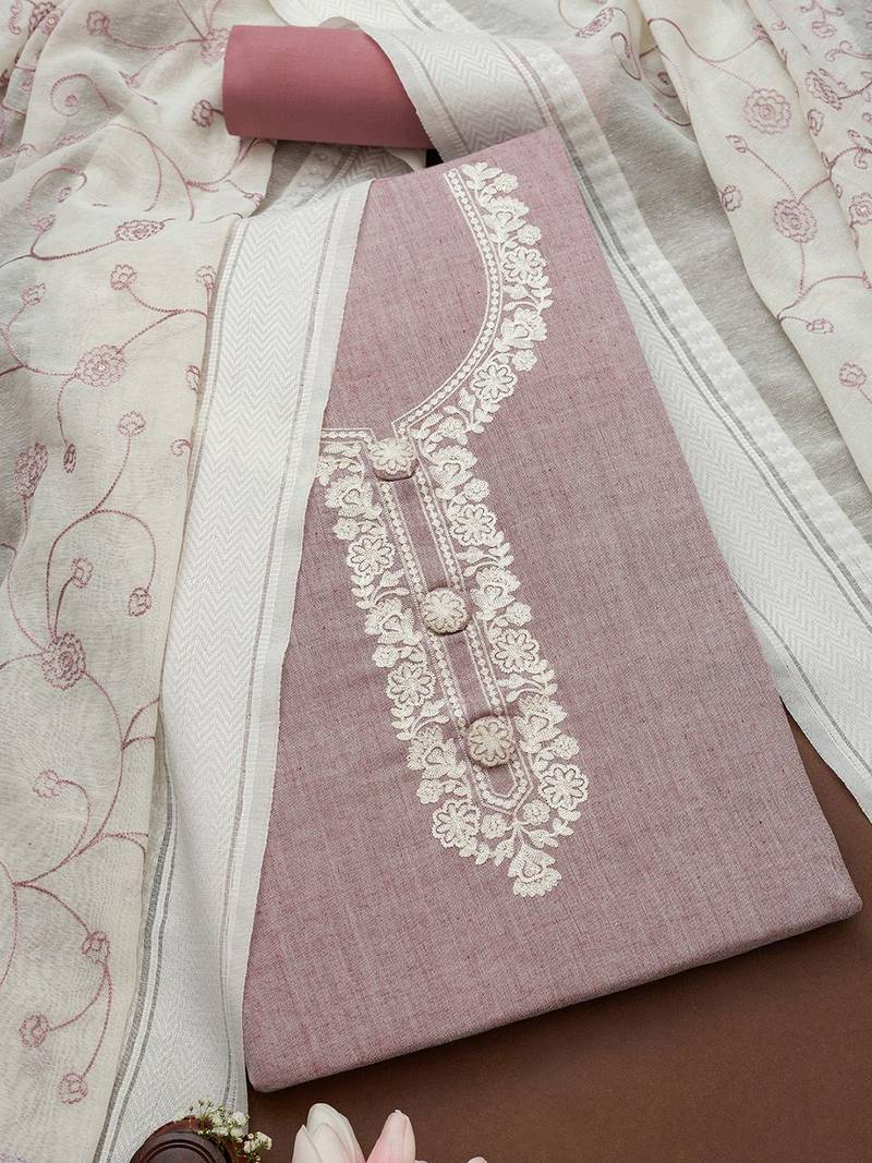 floral yoke design embroidered unstitched dress material