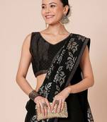 Black embellished party wear saree with blouse piece