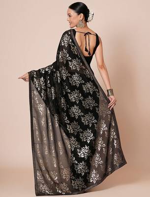 Black embellished party wear saree with blouse piece 4