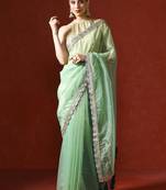 Green embellished sequinned saree with blouse