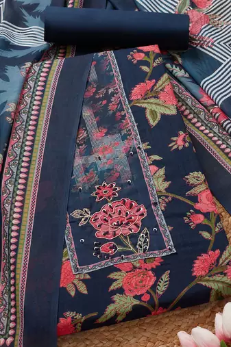floral printed beads and stones work unstitched dress material
