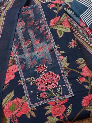floral printed beads and stones work unstitched dress material 2