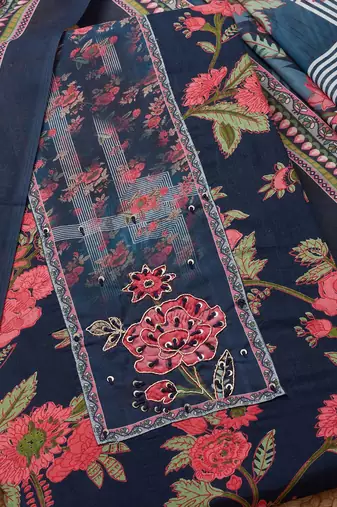 floral printed beads and stones work unstitched dress material