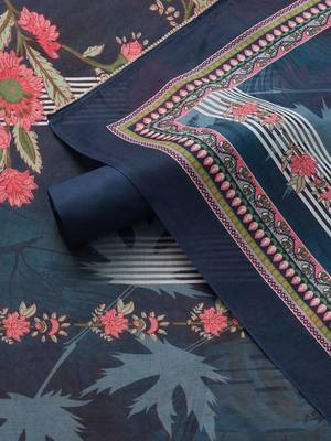floral printed beads and stones work unstitched dress material 3