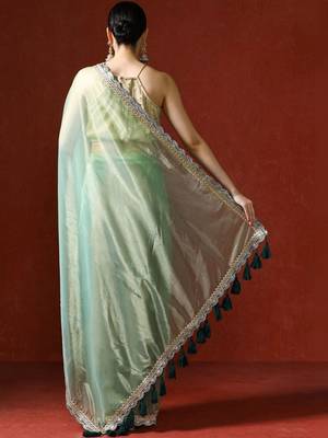 Green embellished sequinned saree with blouse 4