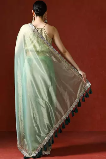 Green embellished sequinned saree with blouse