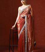 Orange embellished sequinned saree with blouse