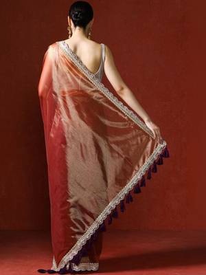 Orange embellished sequinned saree with blouse 4