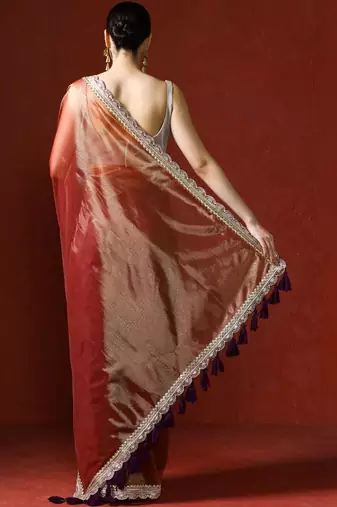 Orange embellished sequinned saree with blouse