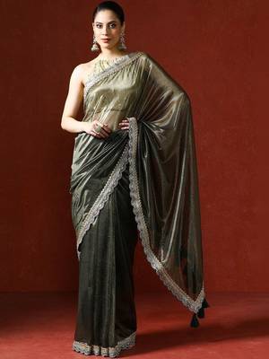 Green embellished saree with blouse 1