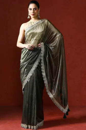 Green embellished saree with blouse