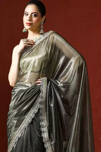 Green embellished saree with blouse
