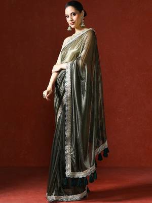 Green embellished saree with blouse 3