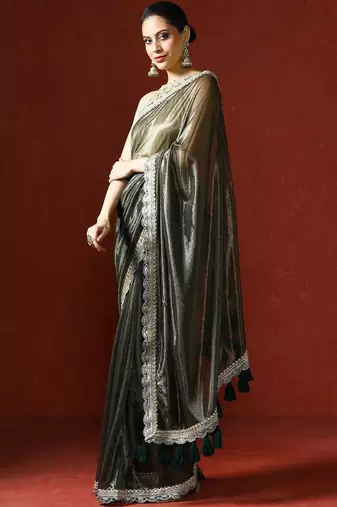 Green embellished saree with blouse
