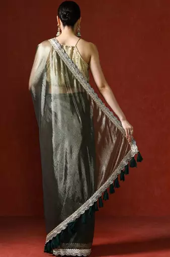 Green embellished saree with blouse