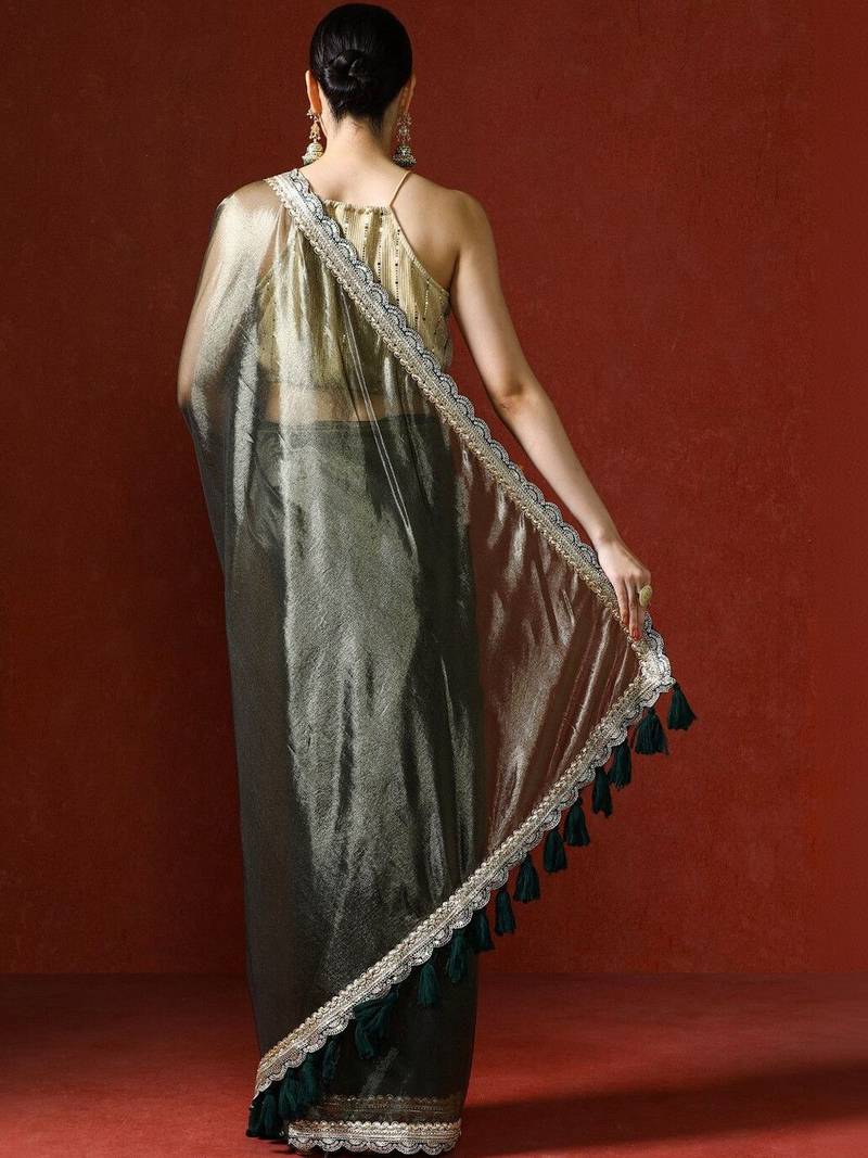 Green embellished saree with blouse
