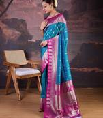 Turquoise woven design banarasi saree