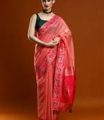 Pink woven design saree with blouse