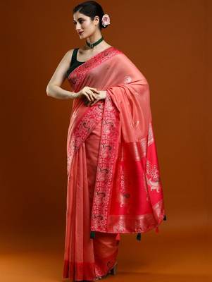 Pink woven design saree with blouse 3