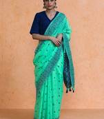 Green woven design chanderi sarees with blouse piece