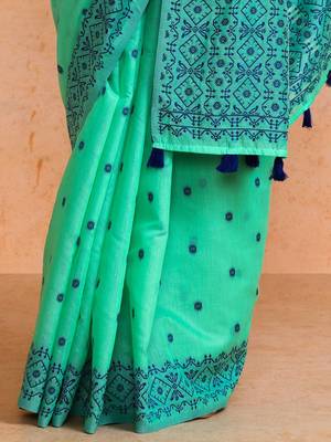 Green woven design chanderi sarees with blouse piece 5