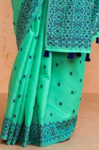 Green woven design chanderi sarees with blouse piece