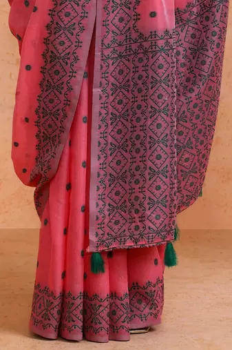 Pink woven design saree with blouse