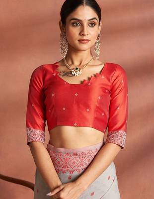 Grey woven design saree with blouse 1