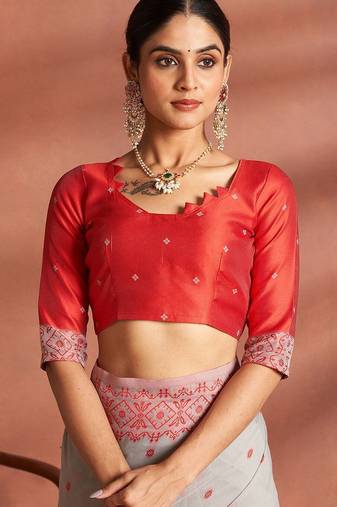 Grey woven design saree with blouse