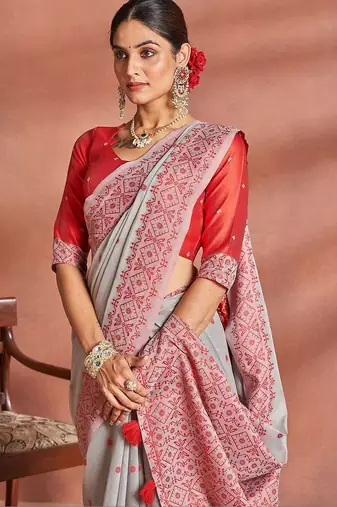 Grey woven design saree with blouse