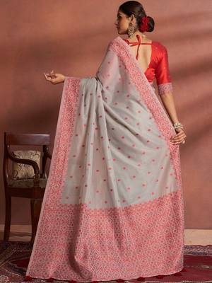 Grey woven design saree with blouse 3