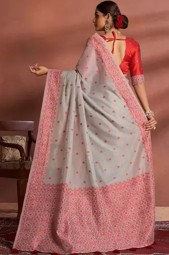 Grey woven design saree with blouse
