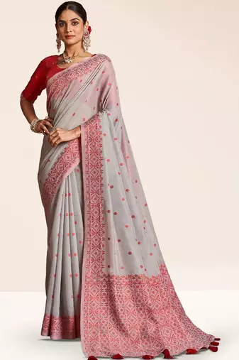 Grey woven design saree with blouse