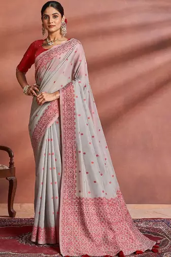 Grey woven design saree with blouse