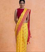 Yellow woven design chanderi sarees with blouse piece