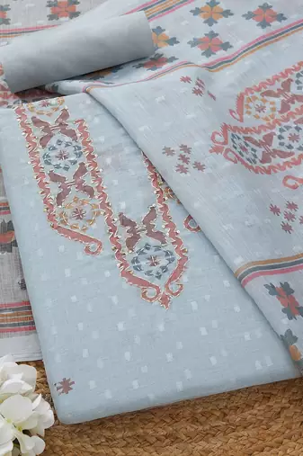ethnic motifs woven design linen unstitched dress material