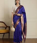 Blue ethnic motifs woven design kanjeevaram saree