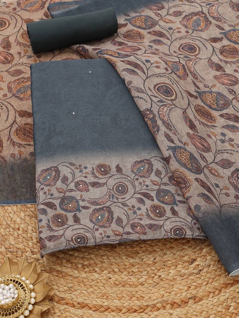 printed linen unstitched dress material
