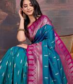 Turquoise woven design sarees