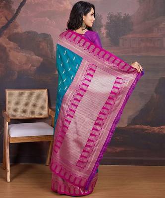 Turquoise woven design sarees 3