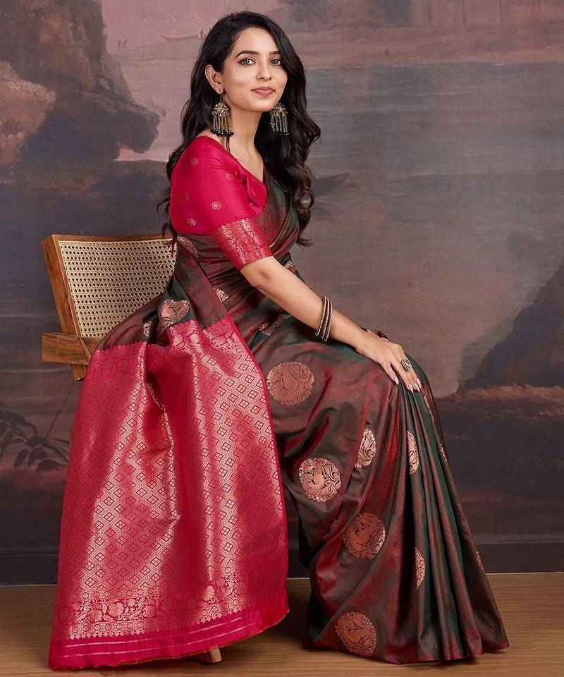 Brown woven design zari ethnic motifs banarasi sarees