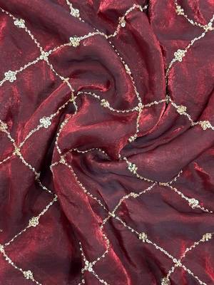 Maroon embroidered satin saree 4