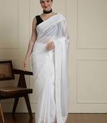 White embroidered saree with blouse piece