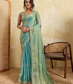 Sea green embroidered saree