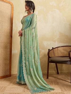 Sea green embroidered saree 5