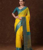 Yellow ethnic motifs woven design zari saree with unstitched blouse