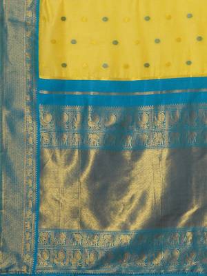 Yellow ethnic motifs woven design zari saree with unstitched blouse 5